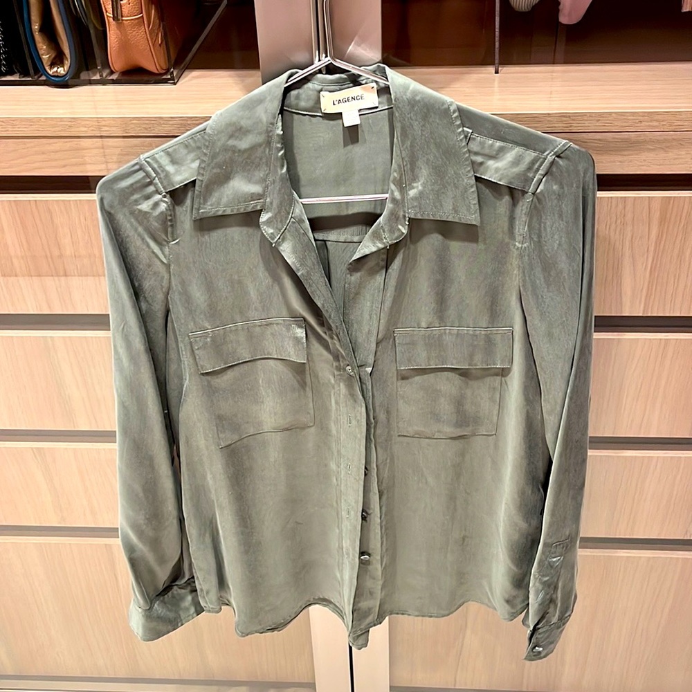 Beautiful silk green button down